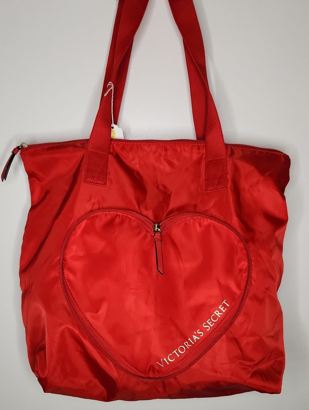 NWT Victoria's Secret red nylon foldable tote w/zipper heart